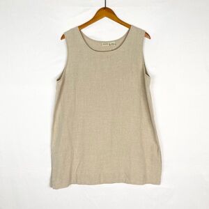 Vintage St. John's Bay Beige 100% Linen Blouse Tank Top Size Large
